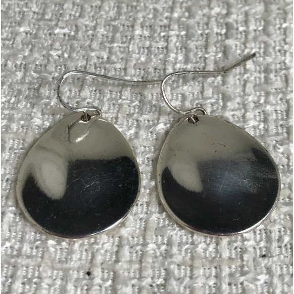 Two Pair of Silver Tone Earrings-One Pair Twisted Rope Hoops-One pair Oval Discs - Picture 3 of 8